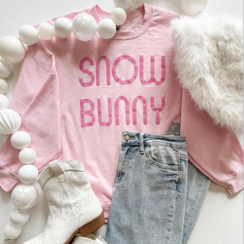 Sparkly Snow Bunny  - Light Pink Sweatshirt - Christmas Sweatshirt - Winter Sweatshirt - Let it Snow