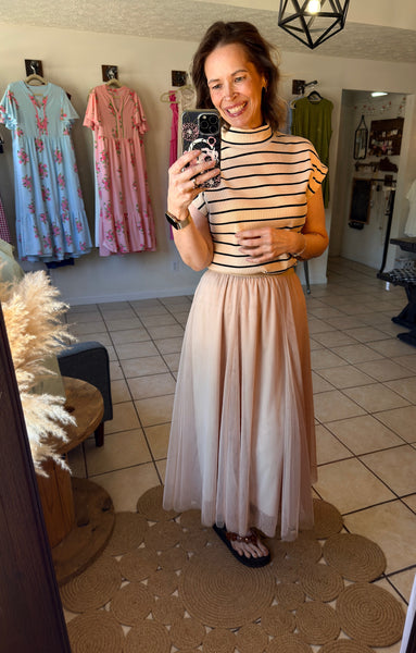 Ribbed Stripe Mock Neck