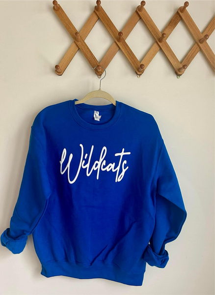 Royal Blue ‘Wildcats’ with Puff Lettering Pullover - Youth and Adult Sizing - Mama and Mini