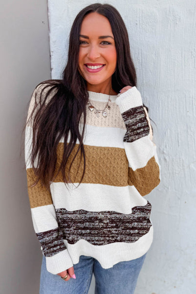 Brown Stripes Colorblocked Sweater