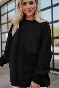 Black Long Sleeve Corded Pullover