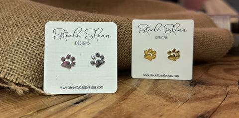Paw Stud Earrings - Silver Paw Studs - Gold Paw Studs - Wildcats - Tigers - Cats