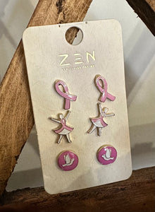Breast Cancer Awareness Earrings 3 Pair Set