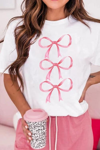 Pink Bow Stack Short Sleeve Tee - Coquette