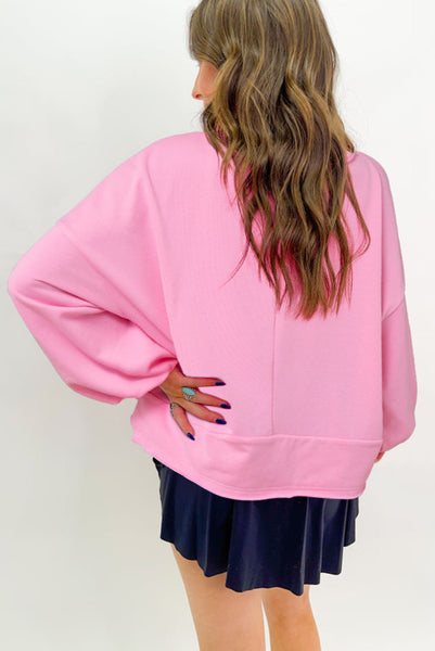 Loose Fitting Pink Henley Pullover