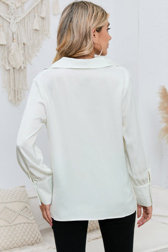 White Collared Cowl Neck Blouse