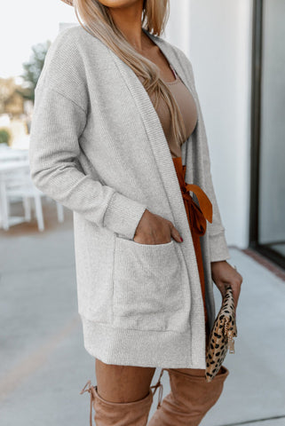 Oatmeal Waffle Textured Open Front Cardigan
