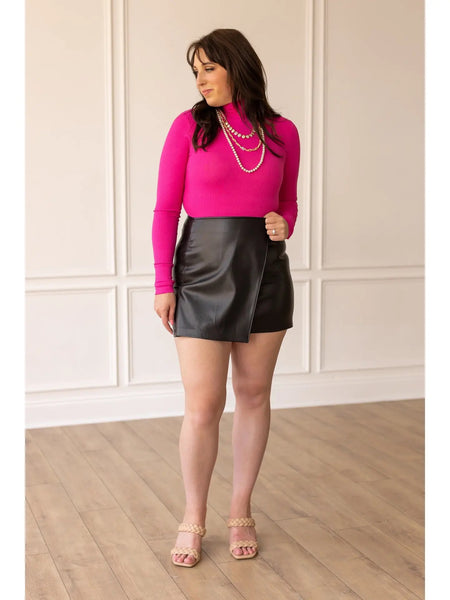 Pink Fitted Long Sleeve Turtleneck with Side Slits