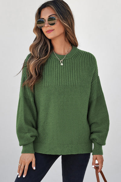 Vineyard Green Mixed Texture Sweater