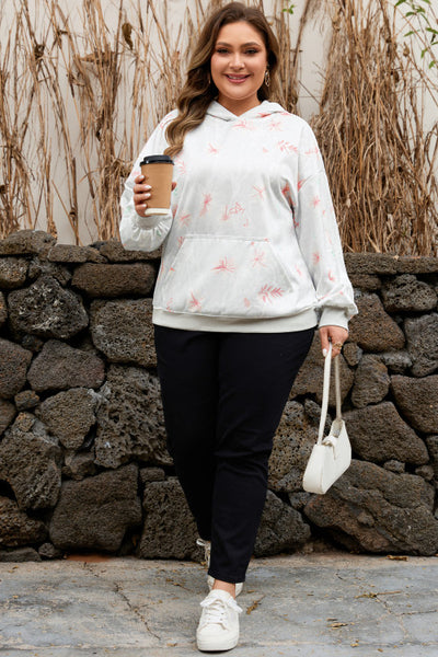 Curvy Floral Hooded Pullover with Kangaroo Pocket