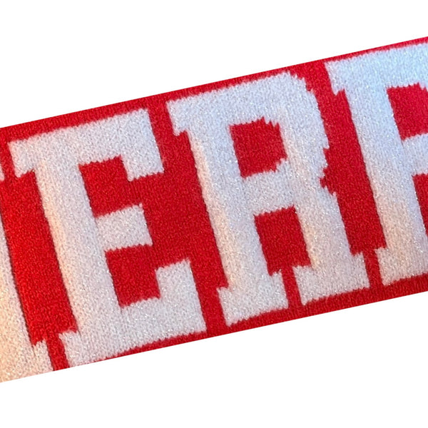 Red Raglan Sleeve Sweater with White Shimmer MERRY Lettering