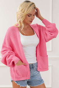 Pink Sweater Knit Cardigan with Front Pockets