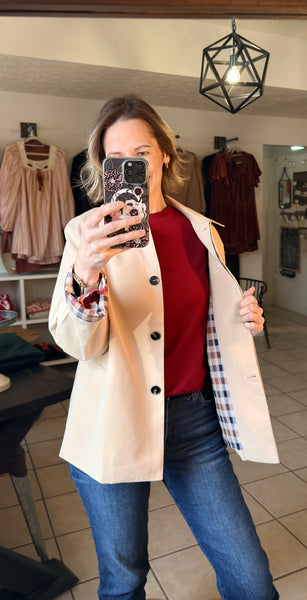 Khaki with Plaid Liner Patchwork Single Breasted Trench Coat