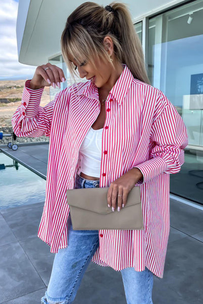 Striped Oversized Button Down Long Sleeve Top