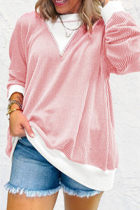 Pink Colorblocked Corded Top