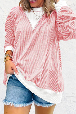 Pink Colorblocked Corded Top