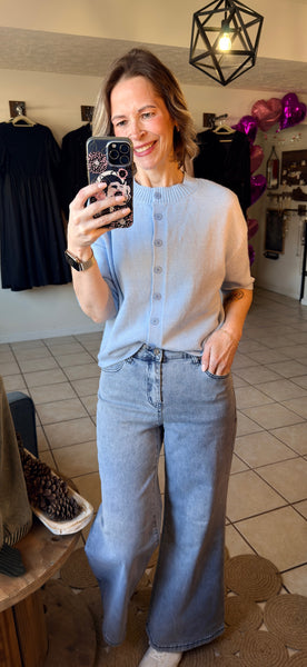 Light Blue Half Sleeve Button Up Sweater