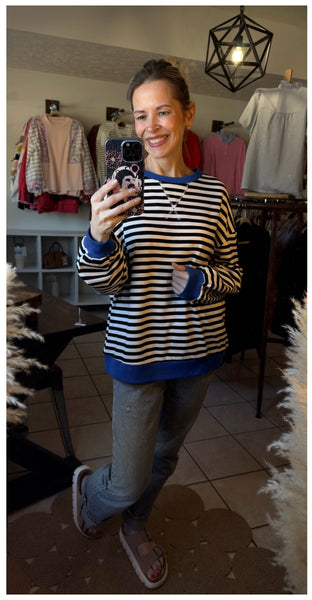 Black Striped Long Sleeve Pullover with Contrasting Trim - Game Day - Kentucky - North Hardin - Trojans - Wildcats