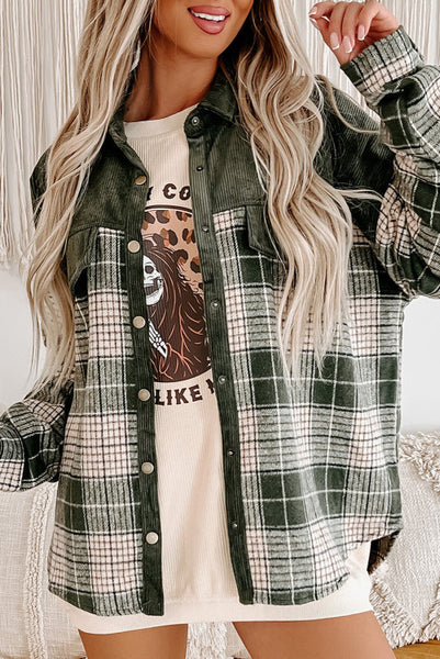 Green Plaid and Corduroy Snap Up Shacket