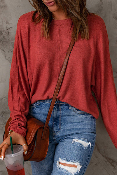 Red Long Sleeve Oversized Top