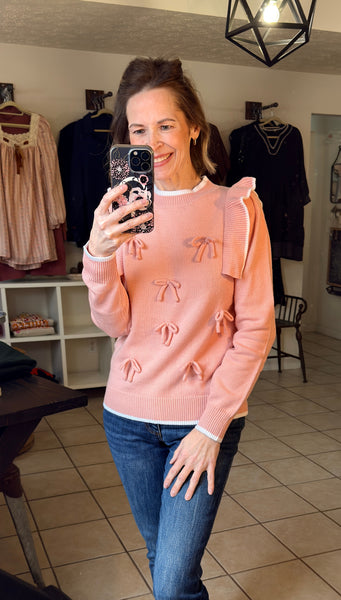 Pink Ruffle Detailed Bow Sweater