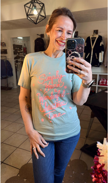 'Simply Havin' a Wonderful Christmas Time' Graphic Tee - Aqua Blue Tee - Pink Christmas - Bella Canvas