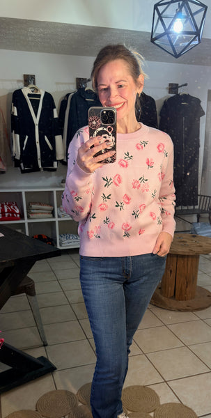 Sweet Pink Floral Drop Shoulder Sweater