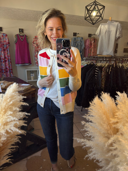 Colorful Striped Colorblock Button Front Sweater Cardigan