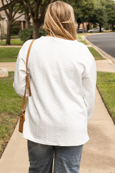 Curvy White Long Sleeve Cable Knit Textured Top