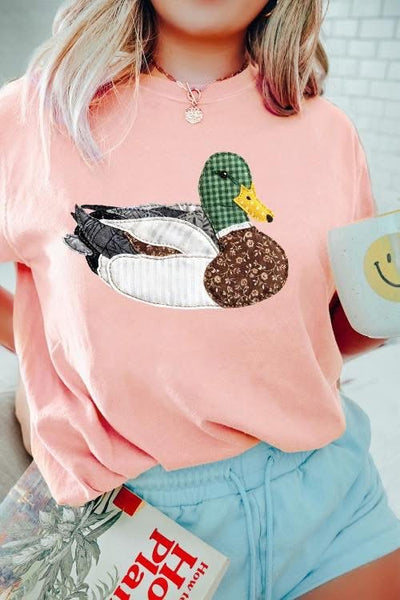 Pink Quilted Patchwork Mallard Duck Printed Tee