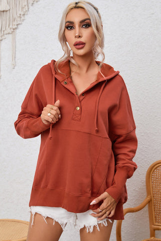 Rust Orange Hooded Pullover 1/4 Snap with Thumbholes