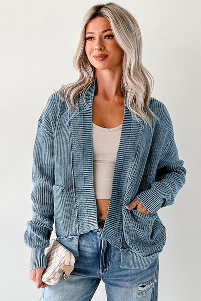 Open Front Exposed Seam Cardigan with Uneven Hemline