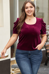 Curvy Burgundy Short Sleeve Velvet Top