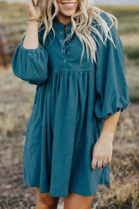 Dark Teal Corduroy Empire Waist Dress