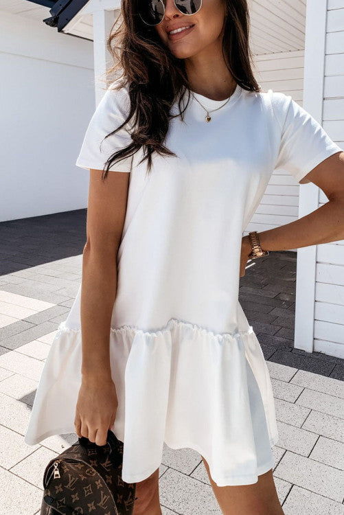 White Drop Waist Dress with Ruffle Details