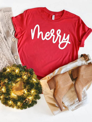 Merry Red Tee - Holiday T-shirt- Christmas T-shirt