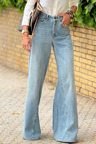 Wide Flare Leg Jeans with Seam Detail