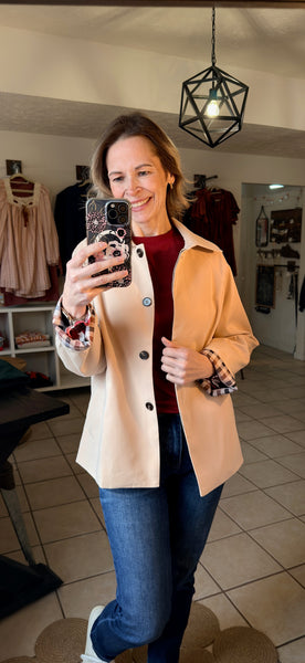 Khaki with Plaid Liner Patchwork Single Breasted Trench Coat