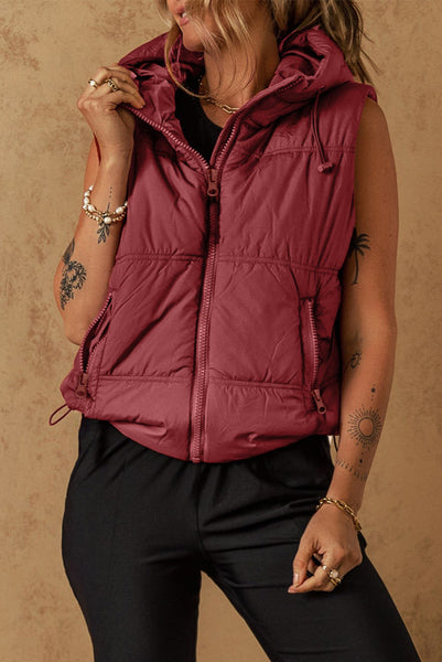 Clay Hooded Zip Up Puffer Vest