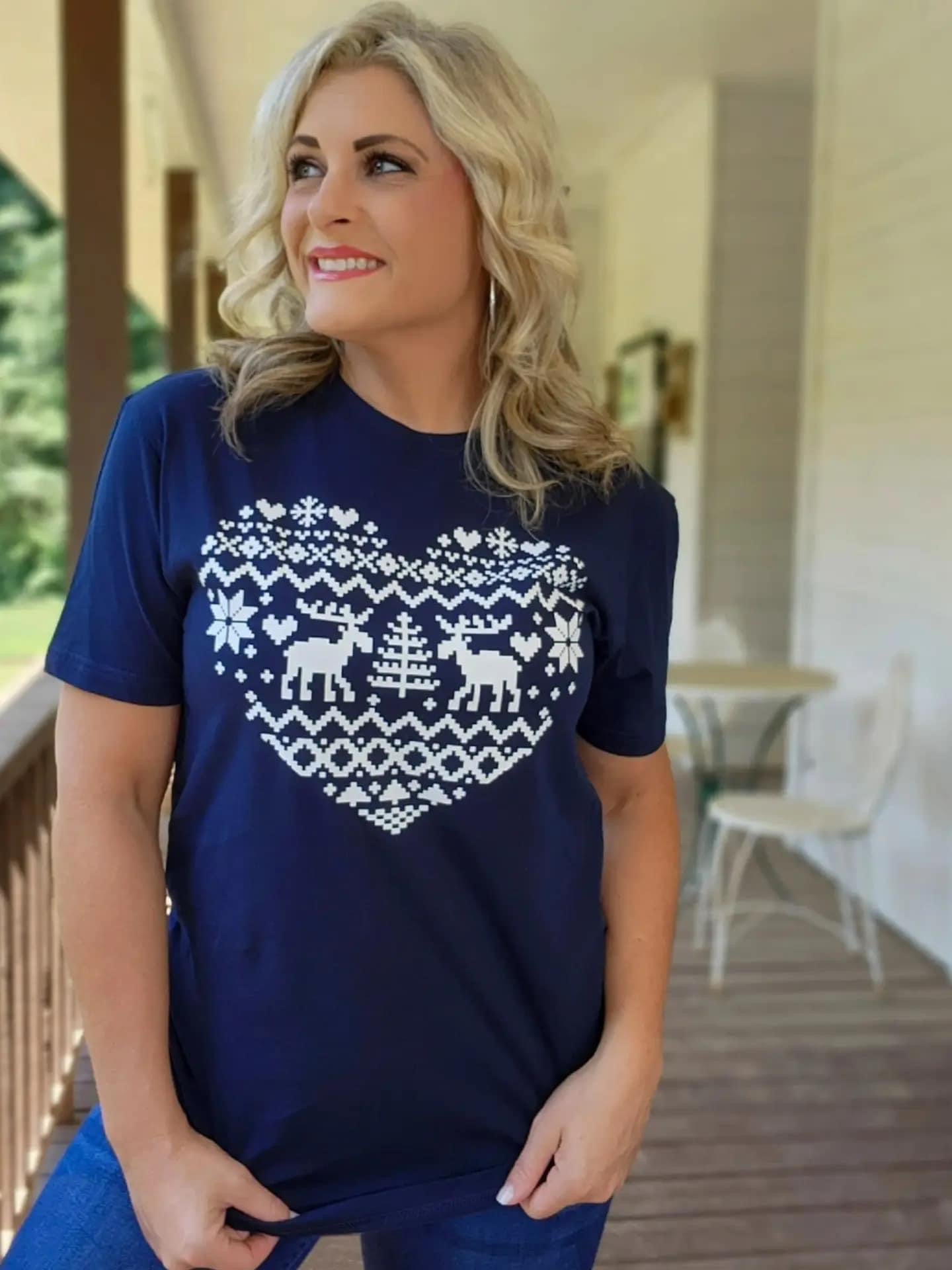 Argyle Heart on Navy Tee - Holiday T-shirt- Christmas T-shirt