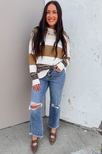Brown Stripes Colorblocked Sweater
