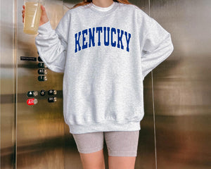 Kentucky Arch - Sweatshirt - Varsity Lettering - Heathered Gray Sweatshirt with Royal Blue Lettering