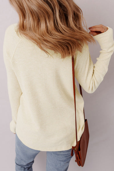 Cream Long Sleeve Waffle Knit Henley Top