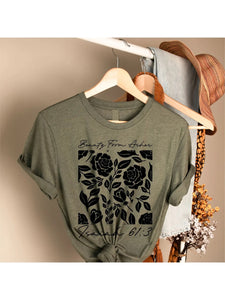 Beauty From Ashes Tee - Isaiah 61:3 - Heathered Olive T-shirt