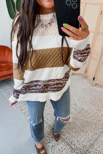 Brown Stripes Colorblocked Sweater