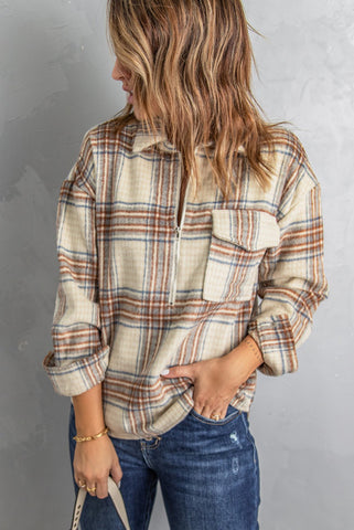 Plaid Heavier Flannel Quarter Zip Pullover