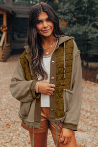 Olive Green Patchwork Quilted Jacket