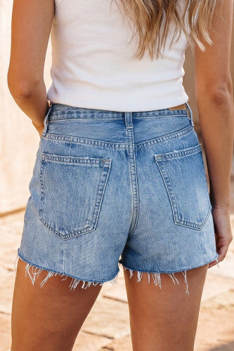 Stretchy Denim Raw Hem Shorts