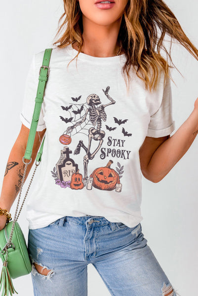 Stay Spooky Skeleton Pumpkin and Spider Web Tee - Halloween T-shirt