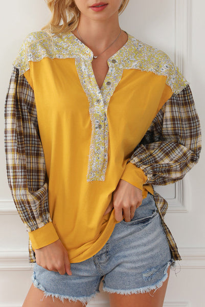 Yellow Plaid and Floral Top